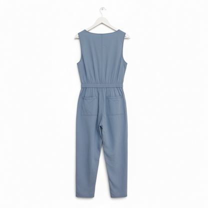 Lucy & Yak Womens Light Blue Organic Cotton Button Front Scoop Neck Jumpsuit XL
