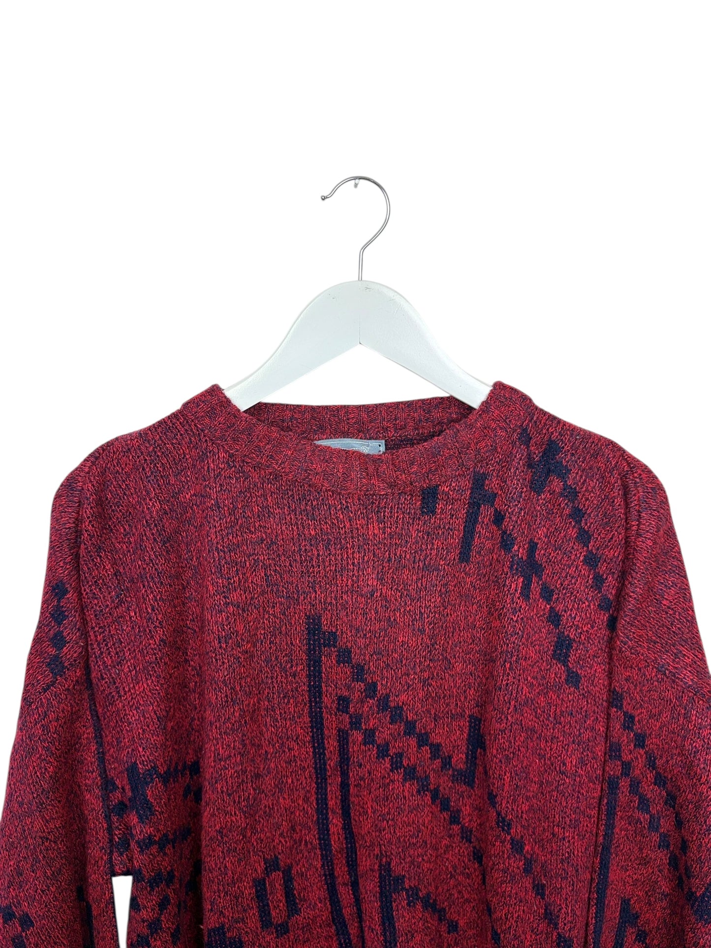 Vintage 80s Le TIGRÉ Unisex Red Geometric Knit Crewneck Sweater Size L