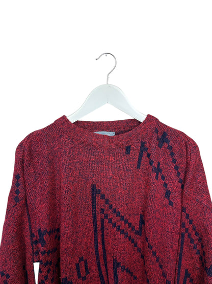 Vintage 80s Le TIGRÉ Unisex Red Geometric Knit Crewneck Sweater Size L