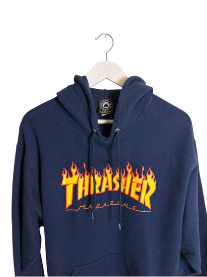 Thrasher Unisex Navy Flame Logo Graphic Pullover Streetwear Hoodie Size M