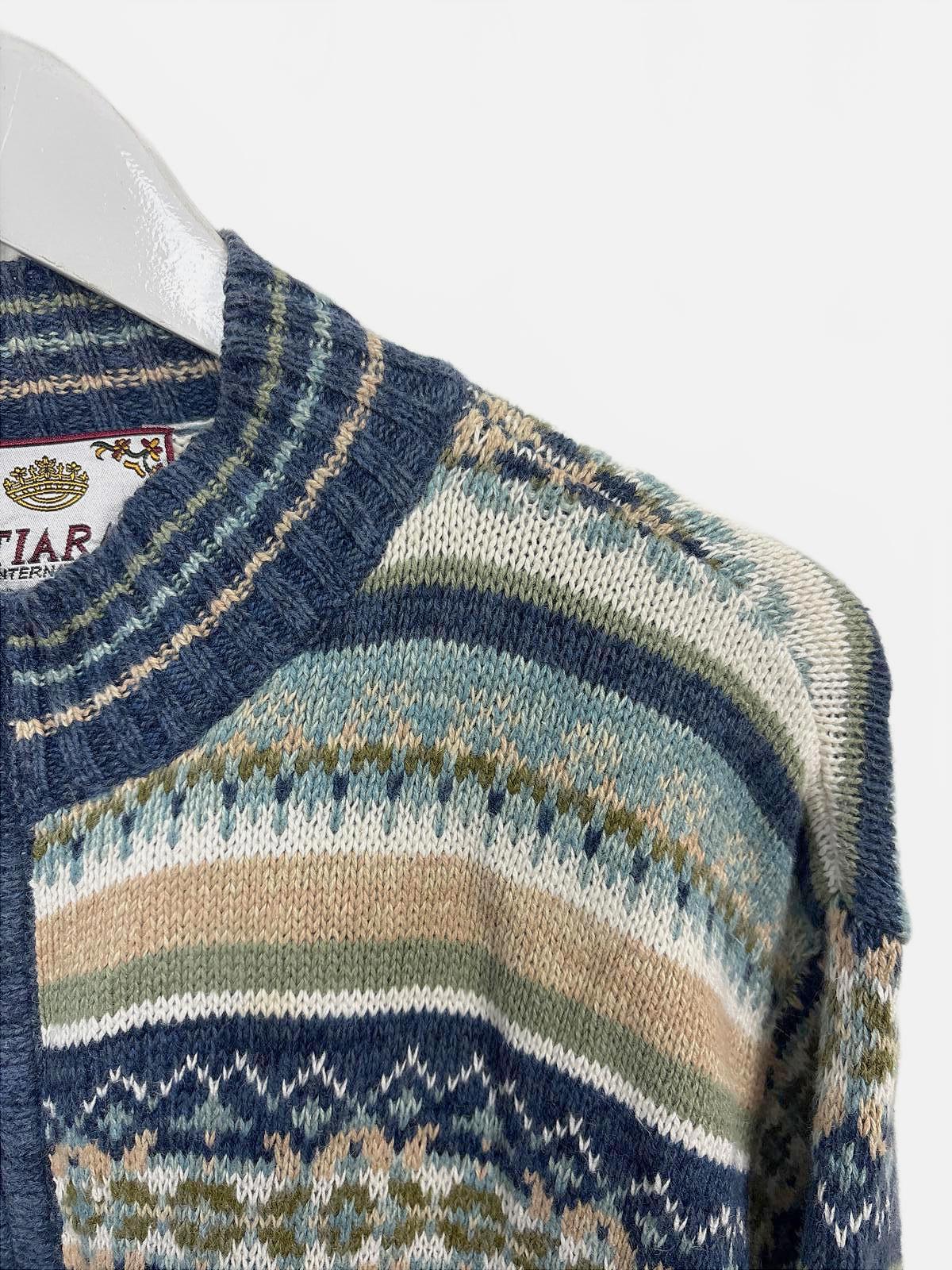 Vintage 90's Tiara Women's Cardigan Full Zip Patterned Multi-coloured Large