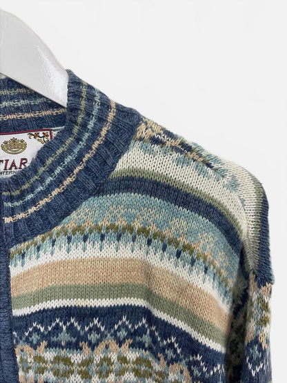 Vintage 90's Tiara Women's Cardigan Full Zip Patterned Multi-coloured Large