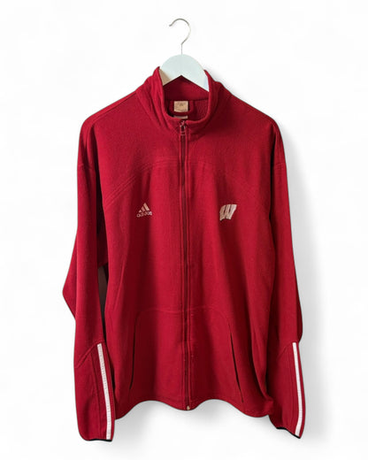 Adidas Mens Red Fleece Zip Up Jacket Embroidered Wisconsin Logo Size L