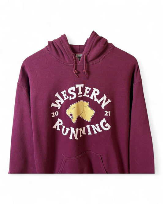 Western Running Mens Maroon Sports Graphic Hoodie Heavy blend Medium