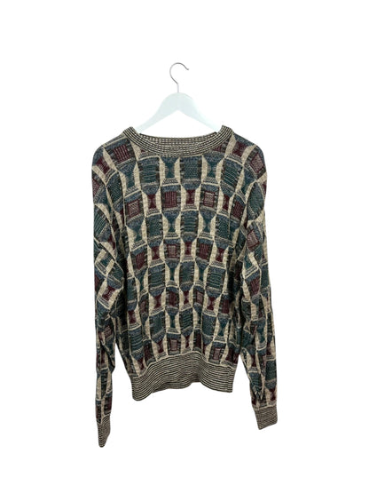 Vintage 90s TSR Beige Argyle Geometric Knit Crewneck Sweater XL