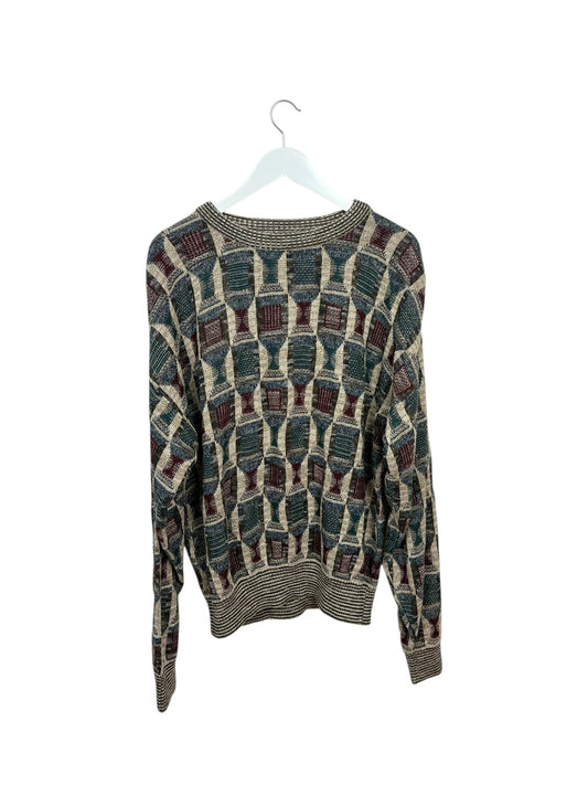 Vintage 90s TSR Beige Argyle Geometric Knit Crewneck Sweater XL