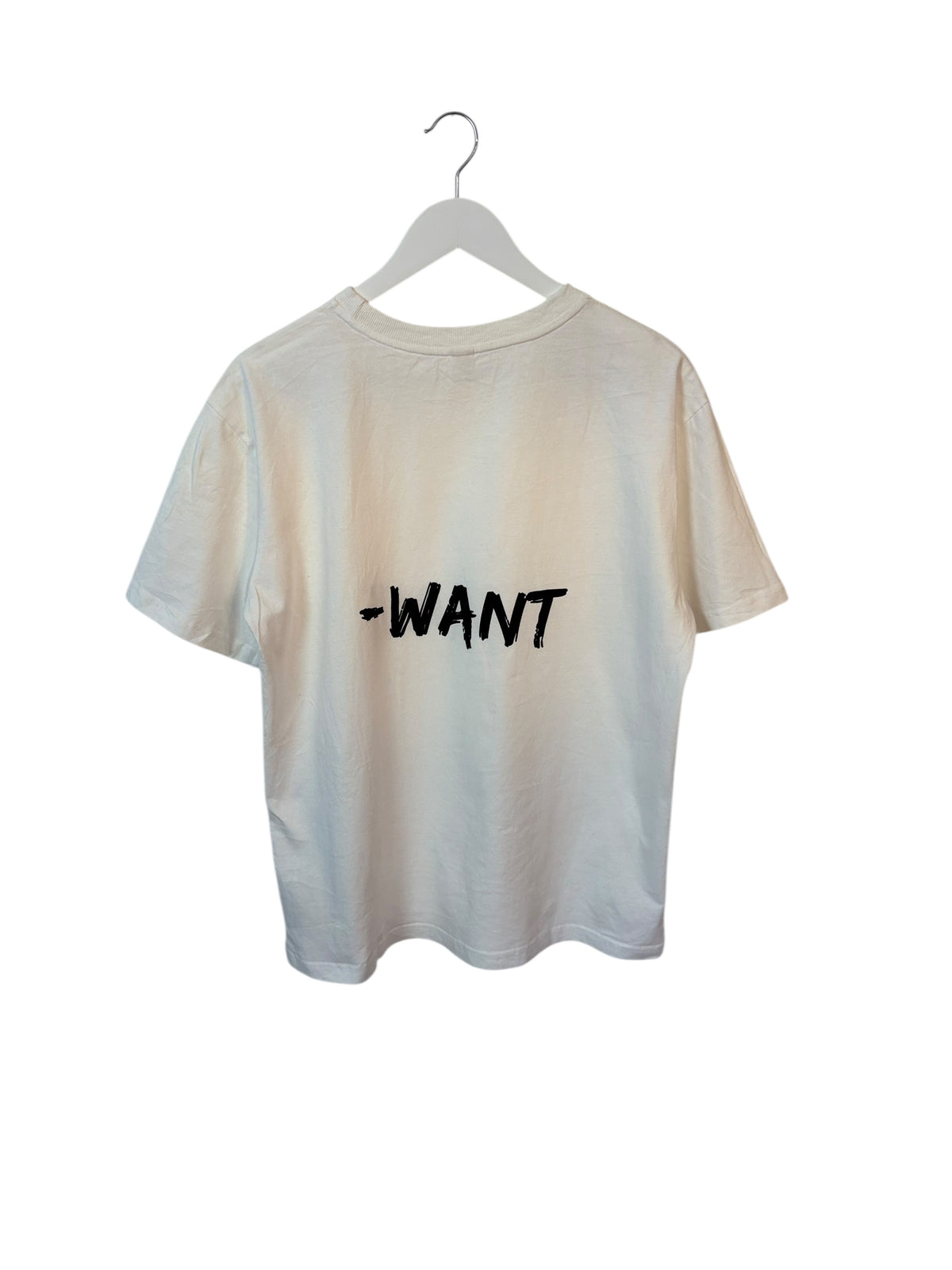 9 JUIDAIYI Unisex Cream Graphic T Shirt Want Print Size XL