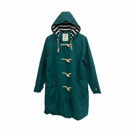 RAIN Womens Green Hooded Toggle Duffle Coat Nautical Rain Jacket XL
