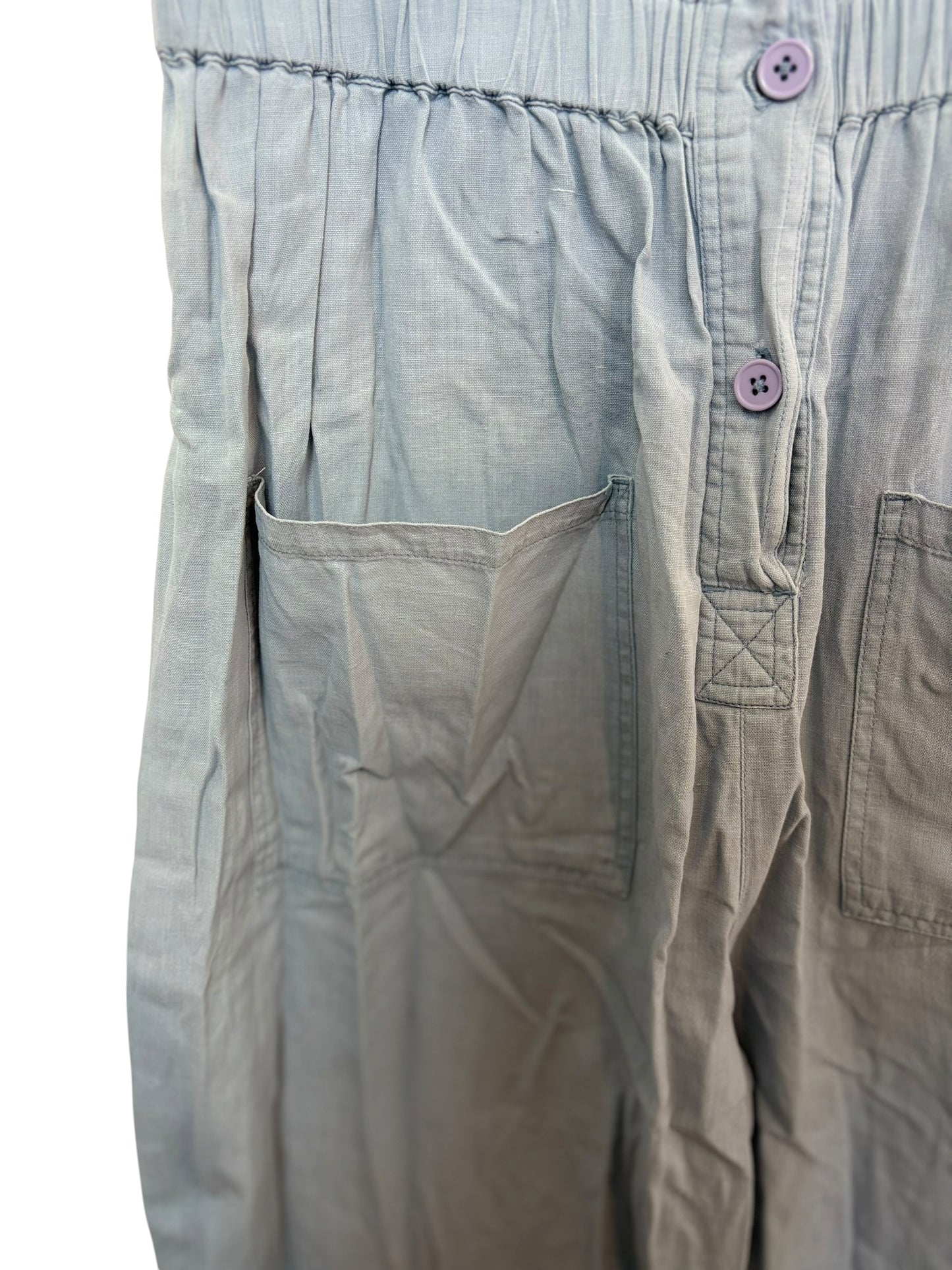 Lucy & Yak Womens Light Blue Organic Cotton Button Front Scoop Neck Jumpsuit XL