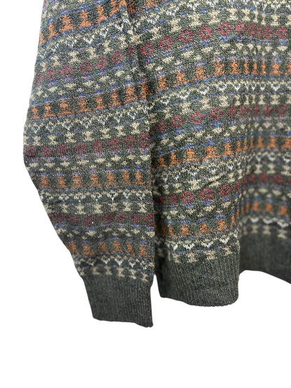Towncraft 90s Unisex Grey Fair Isle Crewneck Knit Sweater Size M/L