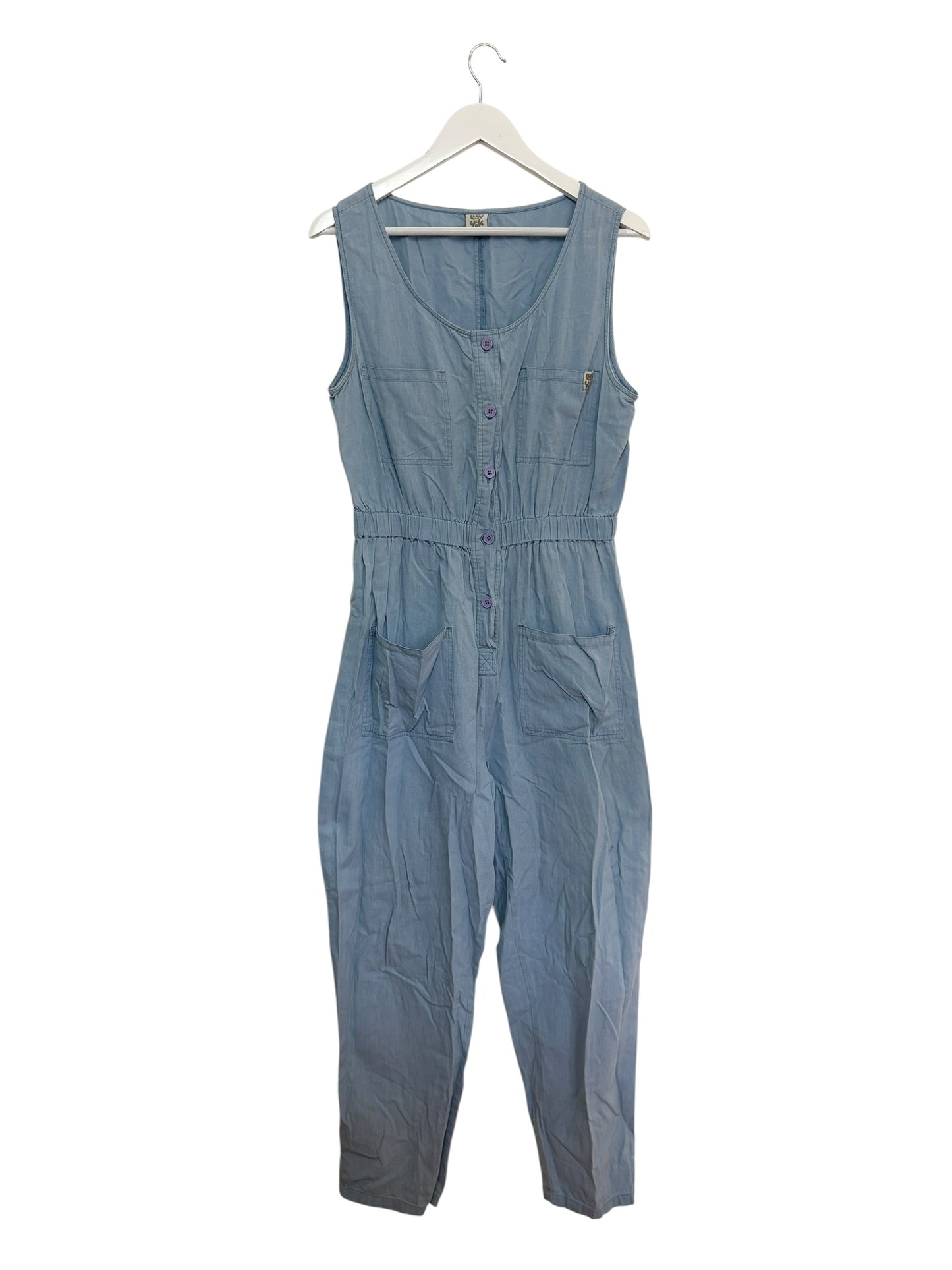 Lucy & Yak Womens Light Blue Organic Cotton Button Front Scoop Neck Jumpsuit XL