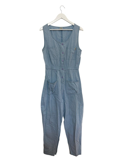Lucy & Yak Womens Light Blue Organic Cotton Button Front Scoop Neck Jumpsuit XL