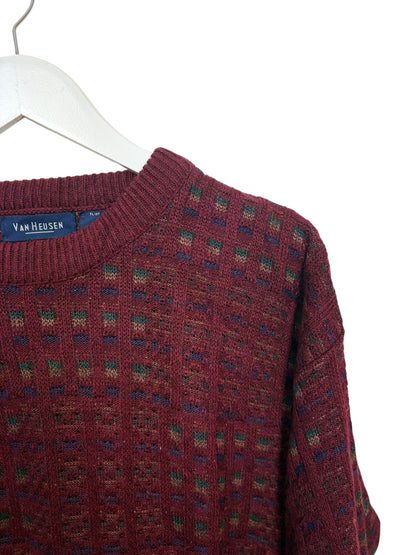 Van Heusen Mens Burgundy Geometric Knit Crewneck Acrylic Sweater Size M