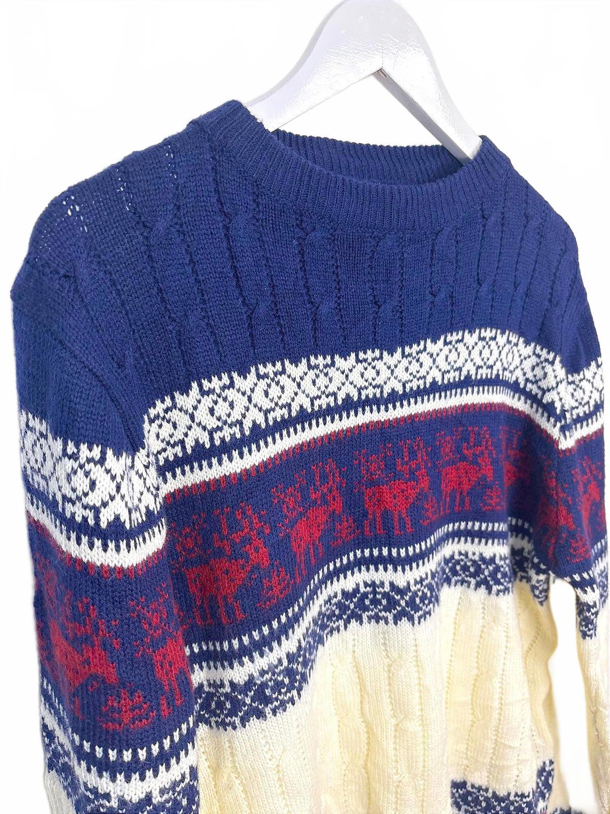 Vintage Collection Women's Navy Cream Crew Neck Knit Sweater Medium