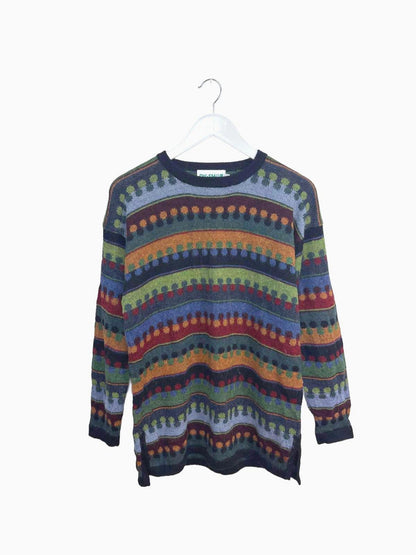 Vintage DW Women's Sweater Multi-colour Patterned Alpaca Knit Side Slit Medium