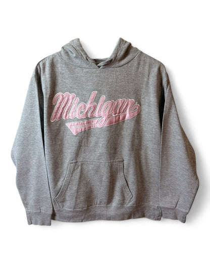 Michigan Wolverines Womens Grey Hoodie Pink Graphic Print Size L