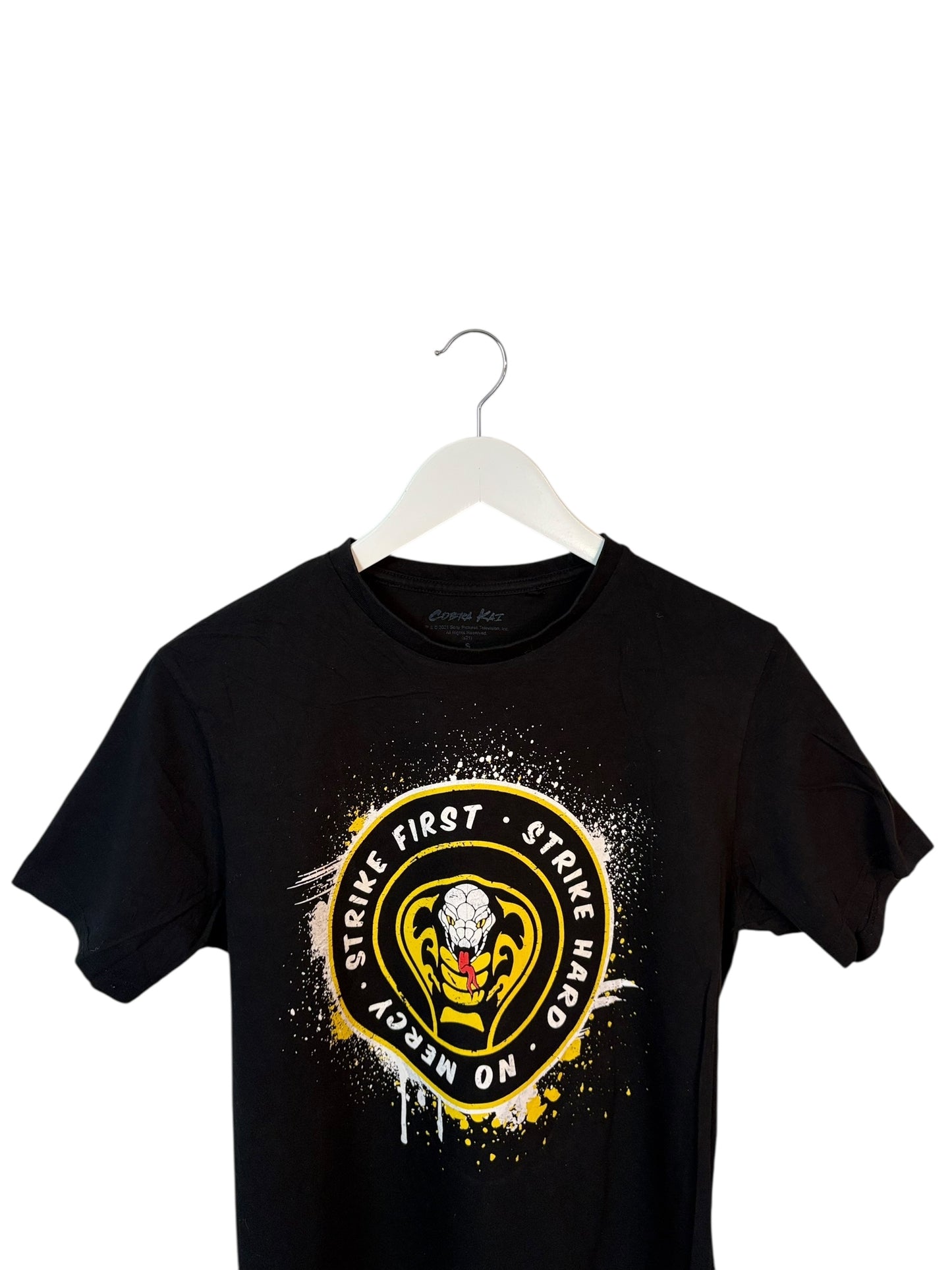 Cobra Kai Mens Black Graphic T Shirt Stripe First Size S