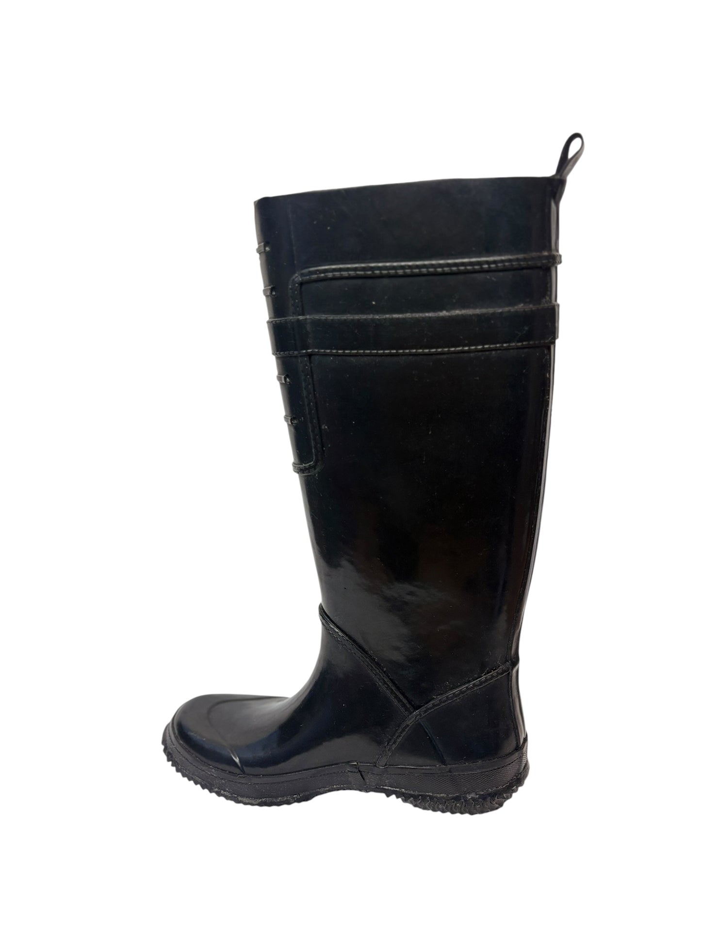 Nine West Womens Black Knee High Riding Rain Boots Strap Detail Size 6
