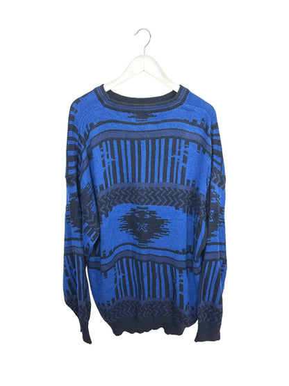 Vintage Blue 90's Santana Sweater Women's Black Patterned Crew Neck Sweater