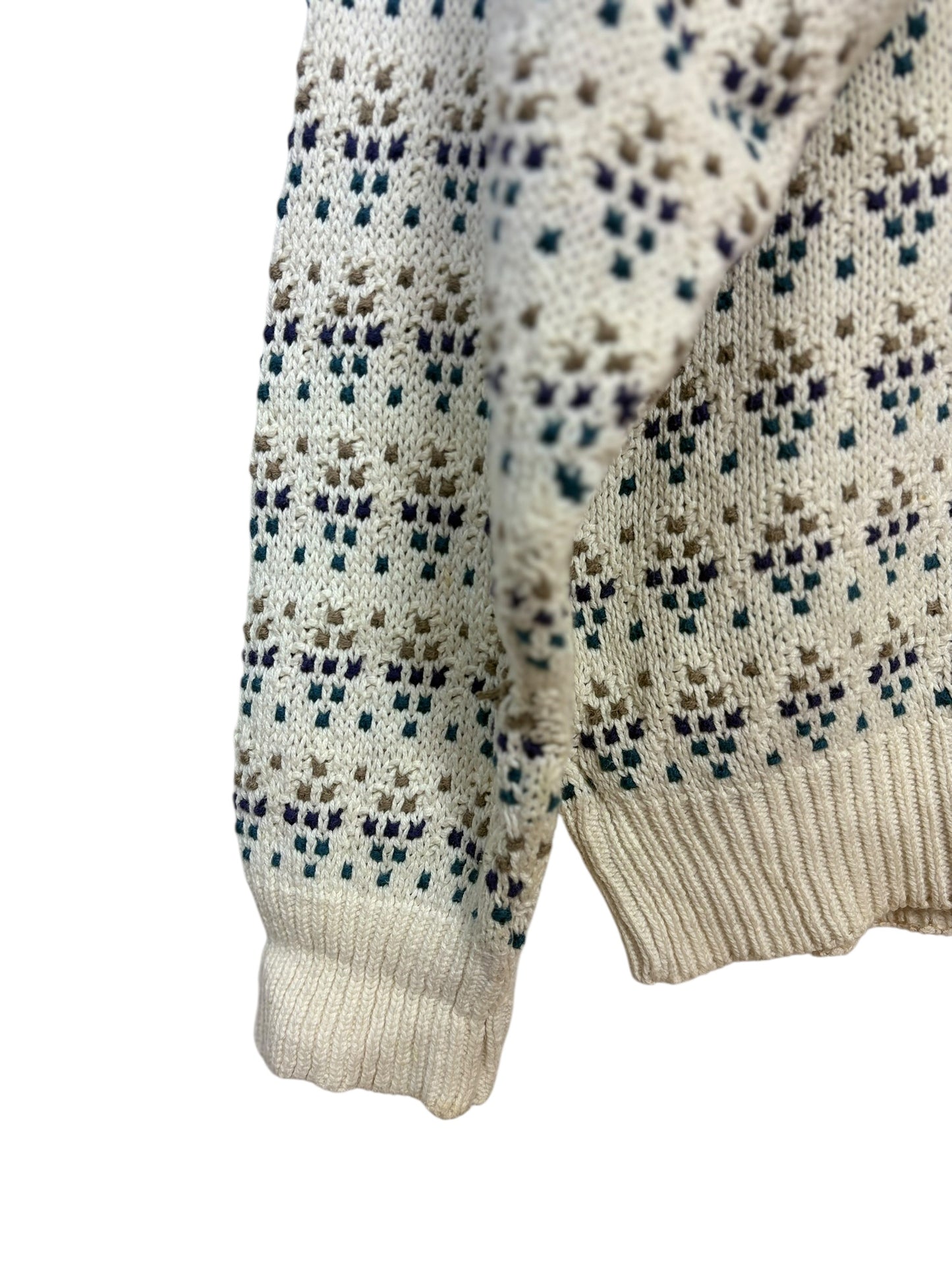 Vintage 90s Eddie Bauer Cream Geometric Knit Crewneck Sweater Size L
