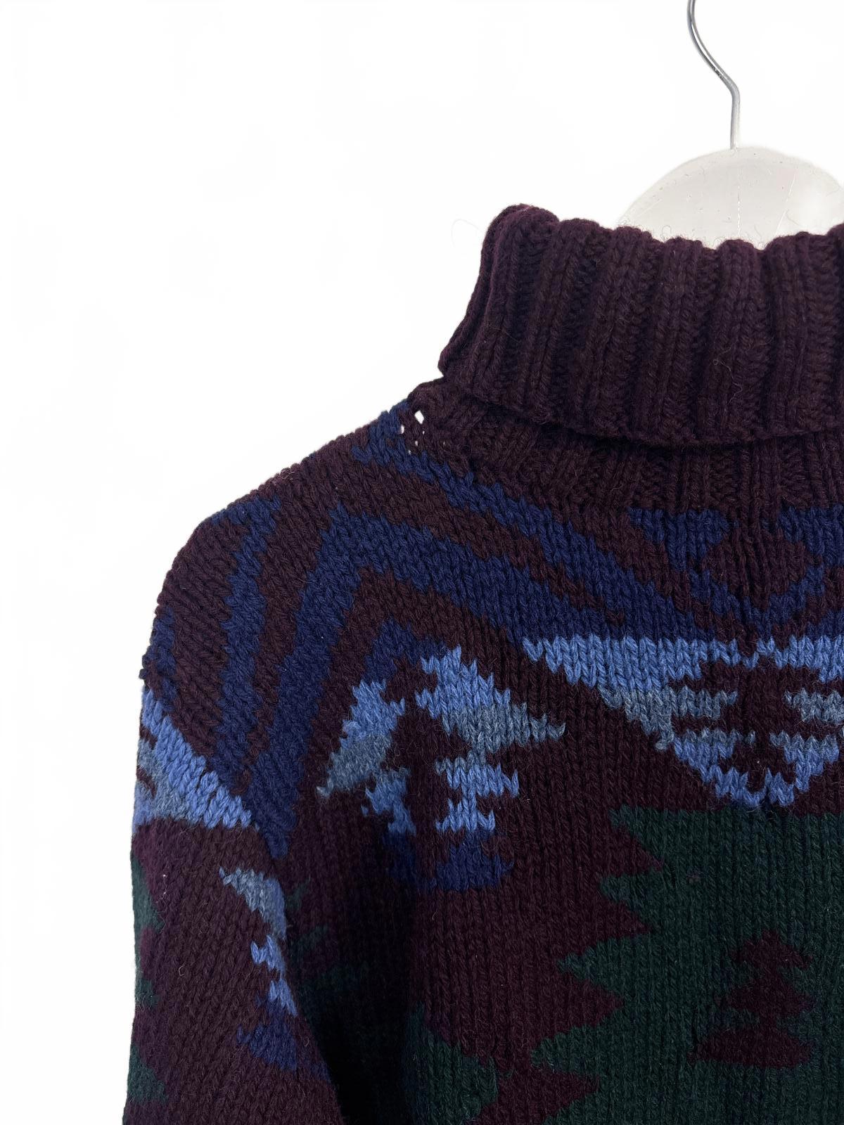 Vintage Ralph Lauren Women's Turtleneck Multicoloured Sweater Medium