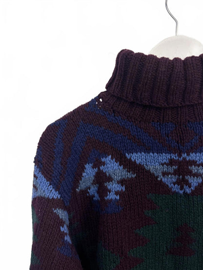 Vintage Ralph Lauren Women's Turtleneck Multicoloured Sweater Medium