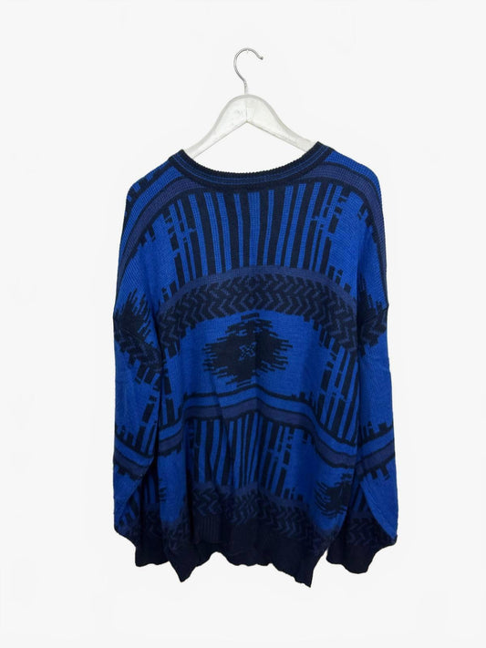 Vintage Blue 90's Santana Sweater Women's Black Patterned Crew Neck Sweater