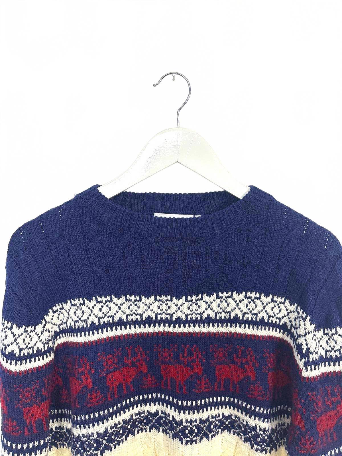 Vintage Collection Women's Navy Cream Crew Neck Knit Sweater Medium