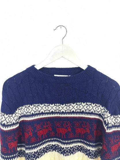 Vintage Collection Women's Navy Cream Crew Neck Knit Sweater Medium