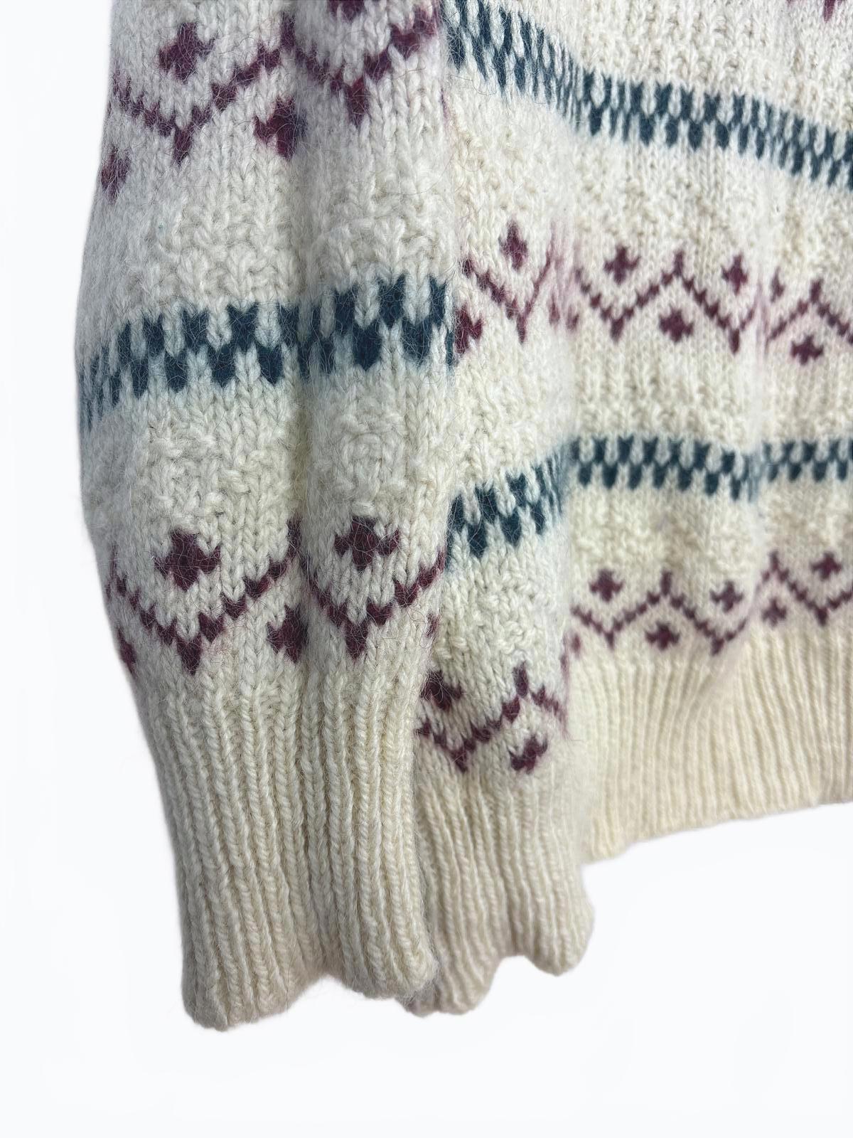 Vintage Preswick & Moore Men's Beige Sweater Fair Isle Patterned Wool Knit Large