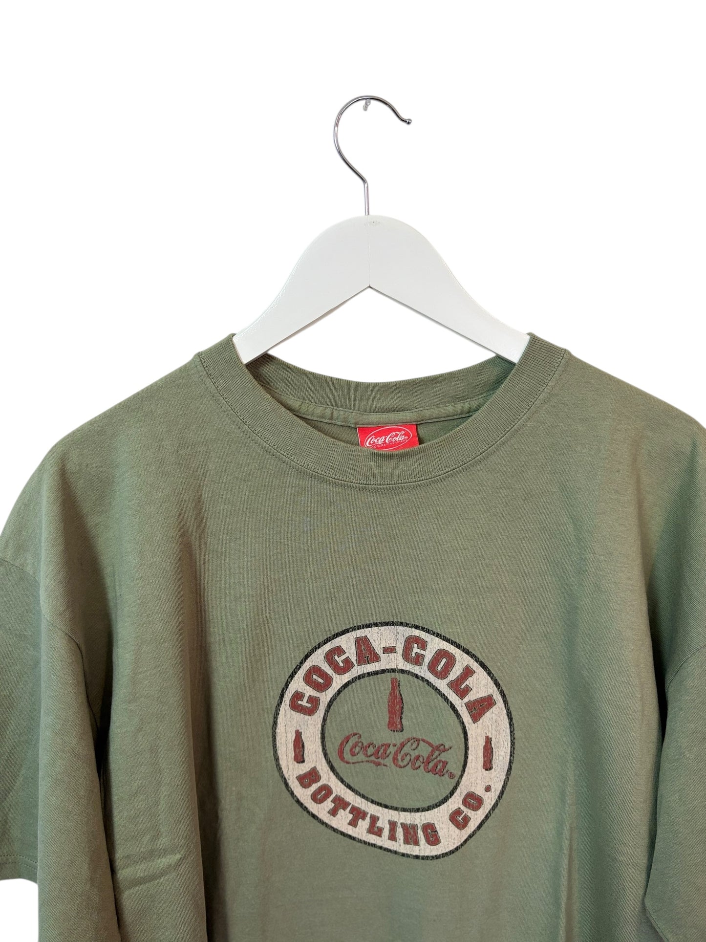 Coca Cola Mens Green Graphic T Shirt Bottle Logo Size XL