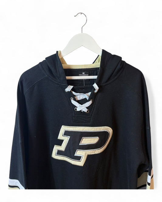 Vintage USA Purdue University Mens Black Lace Up Hoodie Size Large