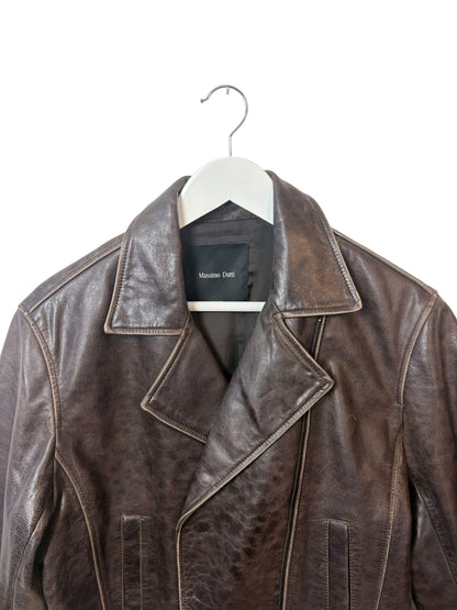 Massimo Dutti Womens Brown Distressed Leather Biker Moto Jacket Size S