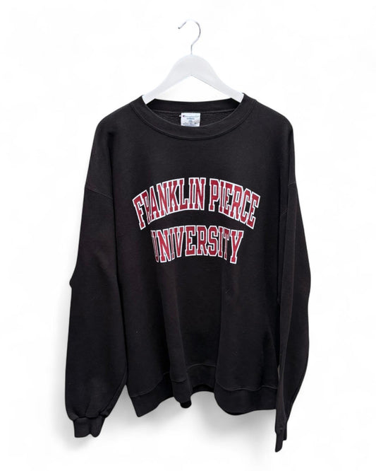 Black sweatshirt with 'Franklin Pierce University' text on a white background