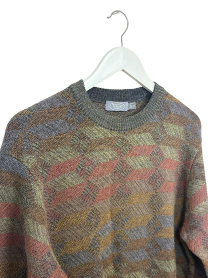 Vintage Talbots Mens Multicoloured Wool Sweater Geometric Pattern Crewneck M