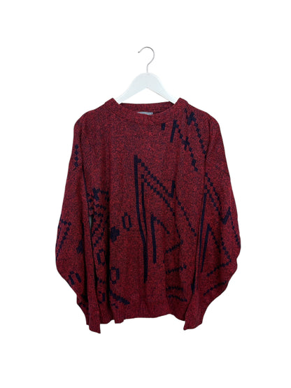 Vintage 80s Le TIGRÉ Unisex Red Geometric Knit Crewneck Sweater Size L