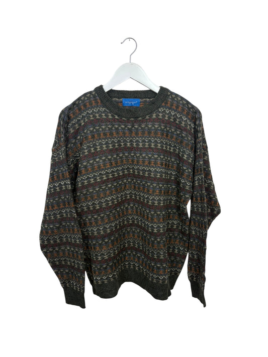 Towncraft 90s Unisex Grey Fair Isle Crewneck Knit Sweater Size M/L