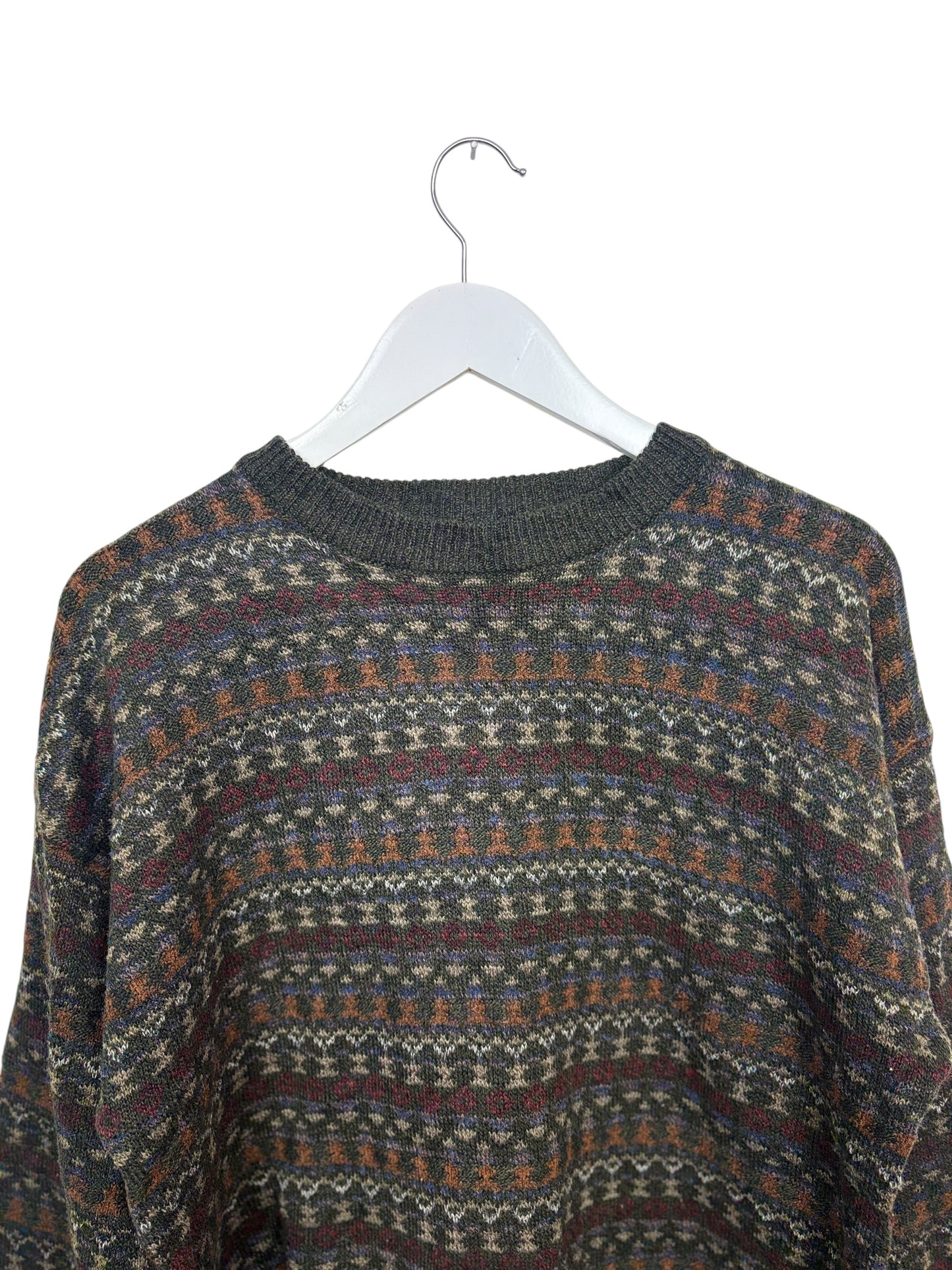 Vintage 90s Towncraft Unisex Charcoal Geometric Aztec Crewneck Knit Sweater