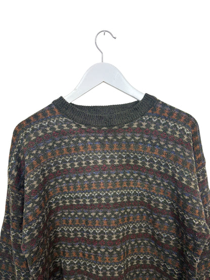 Vintage 90s Towncraft Unisex Charcoal Geometric Aztec Crewneck Knit Sweater