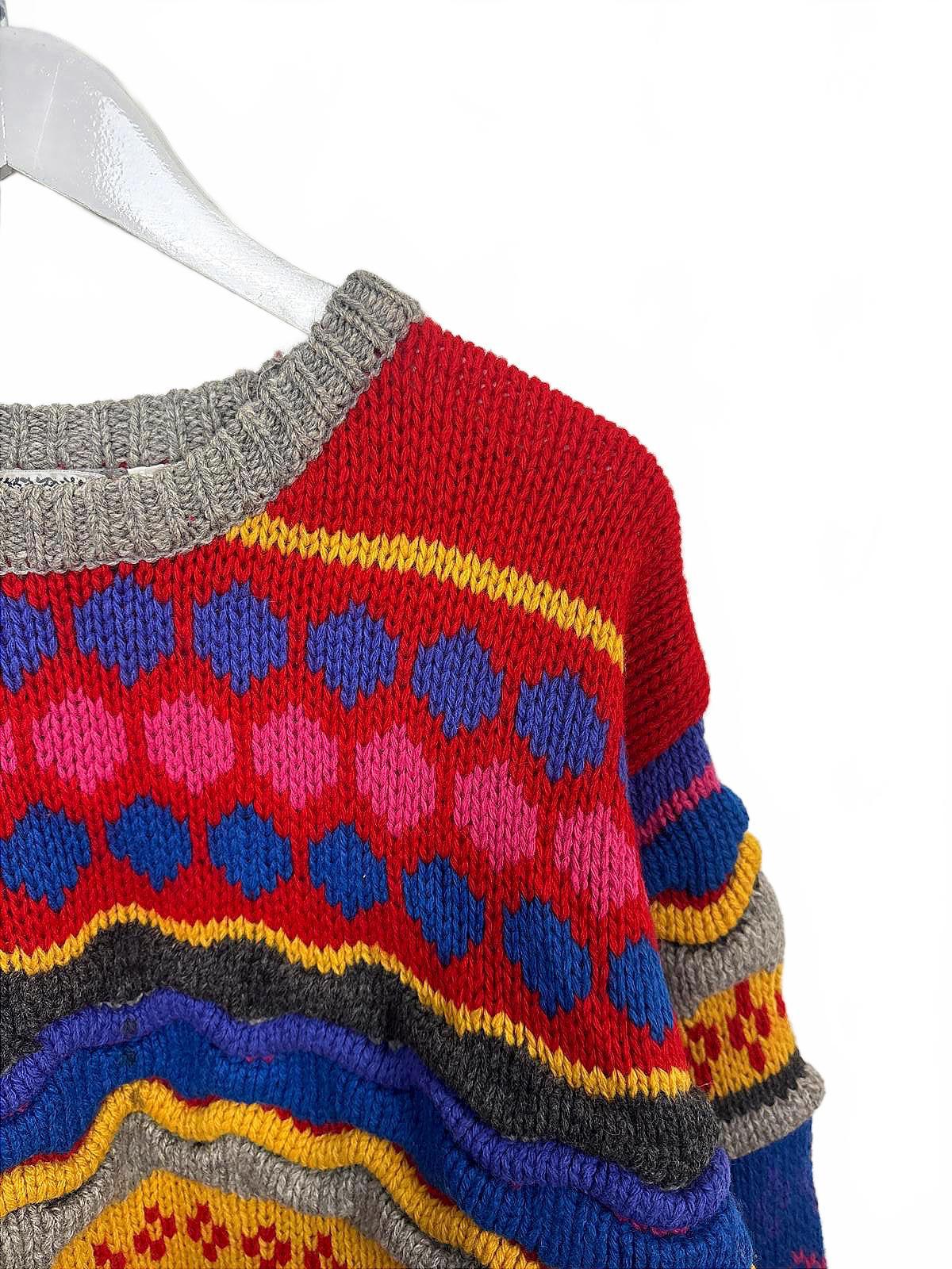 Vintage 90's Crescendo Women's Textured Multicolour Pattern Knit Sweater Medium