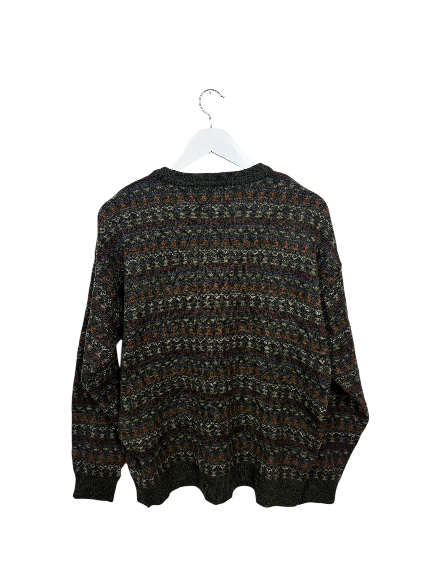 Towncraft 90s Unisex Grey Fair Isle Crewneck Knit Sweater Size M/L