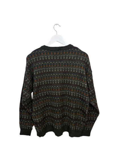 Towncraft 90s Unisex Grey Fair Isle Crewneck Knit Sweater Size M/L