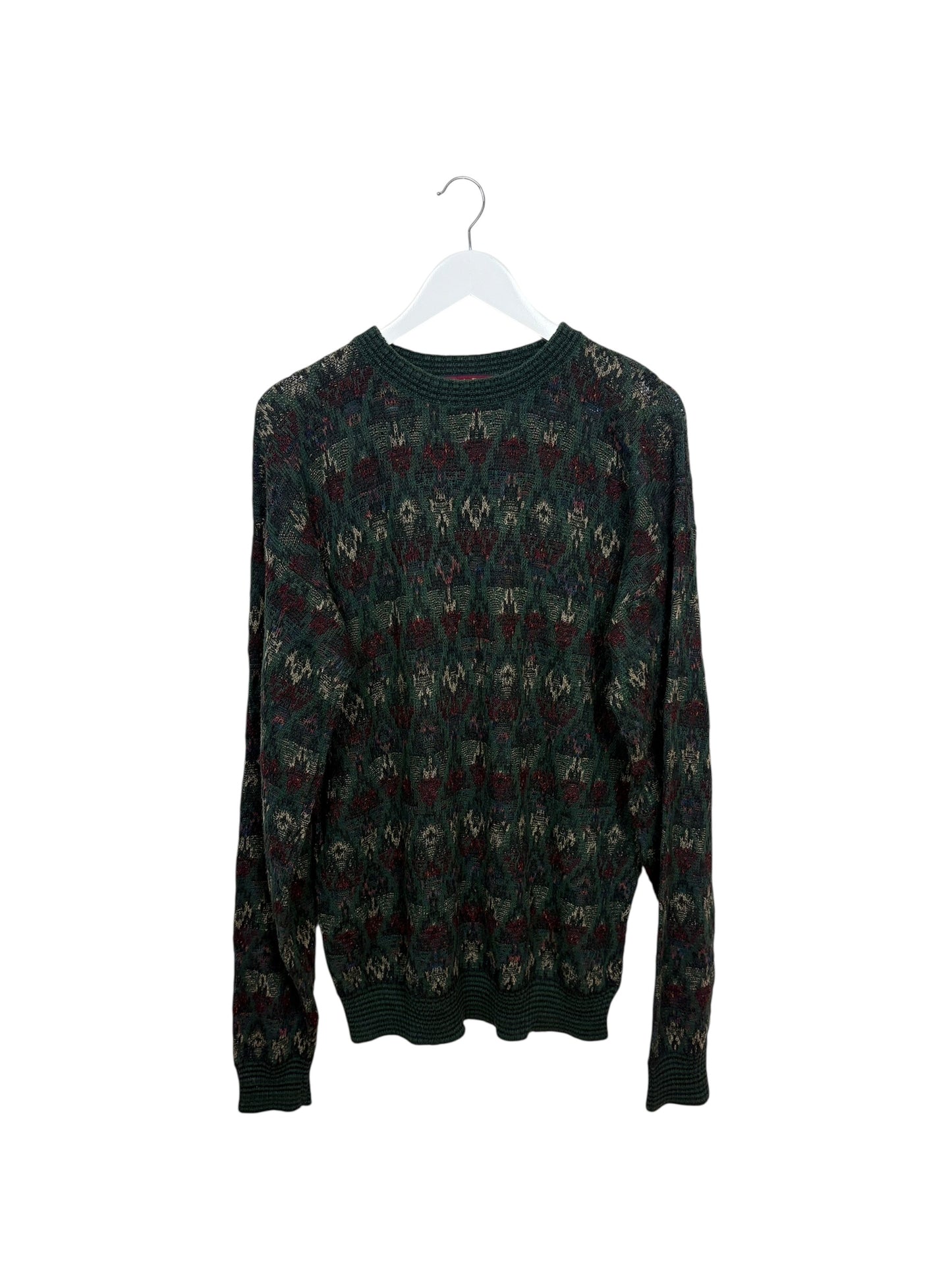 JS. A. Bank Mens 90s Green Geometric Pattern Crewneck Sweater Size XL