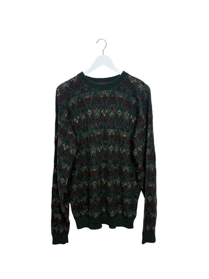 JS. A. Bank Mens 90s Green Geometric Pattern Crewneck Sweater Size XL