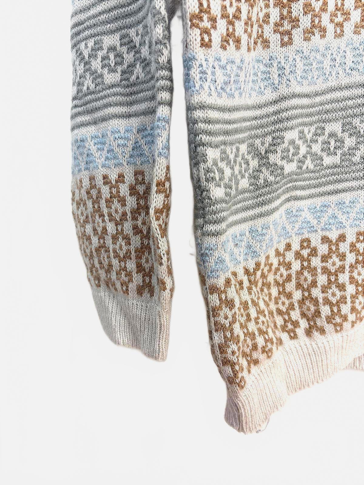 Vintage 90s Womens Blue Beige Brown Stripe Patterned Sweater Medium