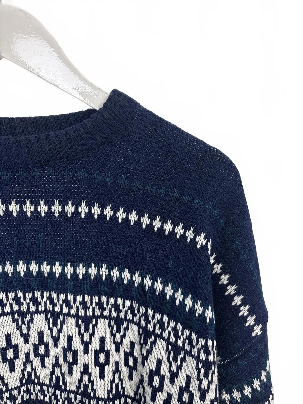 Vintage Oakton Men's Navy White Patterned Knit Sweater XL