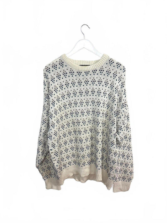 Vintage Eddie Bauer Women's Cream Diamond Patterned Crew Neck Sweater XXL