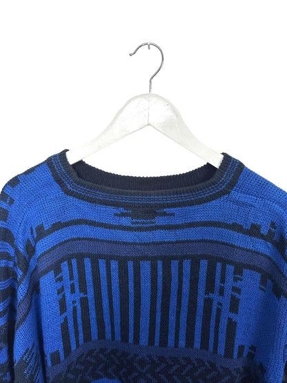 Vintage Blue 90's Santana Sweater Women's Black Patterned Crew Neck Sweater