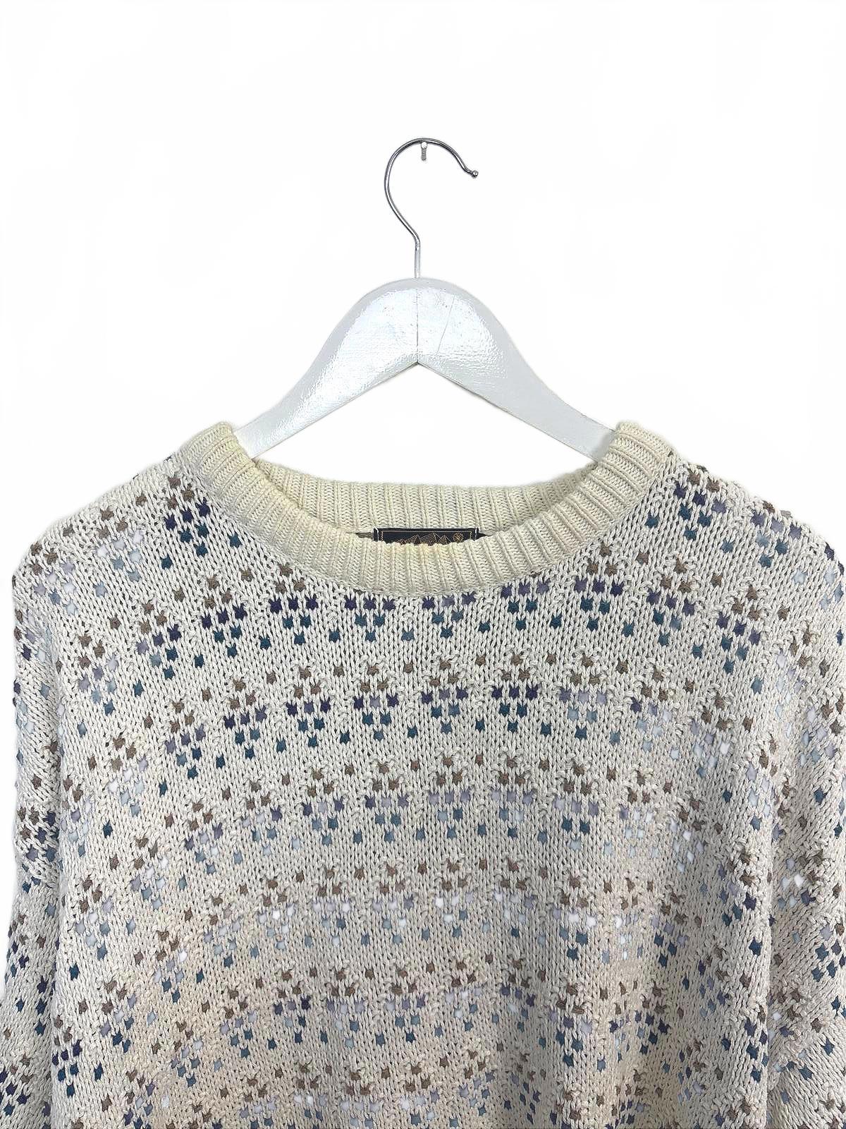 Vintage Eddie Bauer Women's Cream Diamond Patterned Crew Neck Sweater XXL