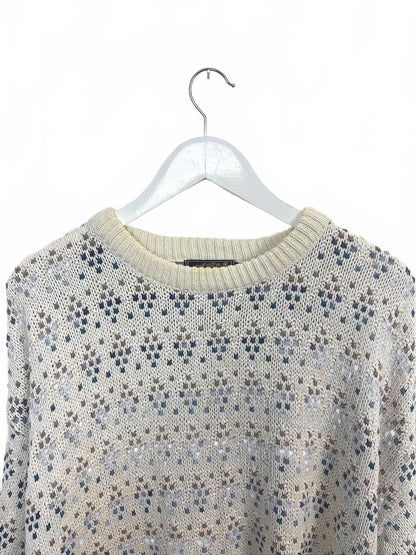 Vintage Eddie Bauer Women's Cream Diamond Patterned Crew Neck Sweater XXL
